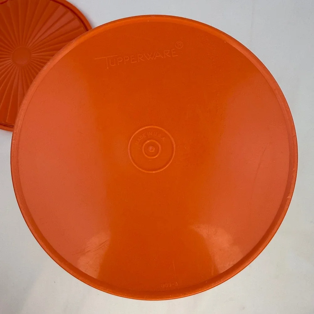 Vintage Tupperware Orange Servalier Canister Sunburst Lid 805-3 Retro Kitchen